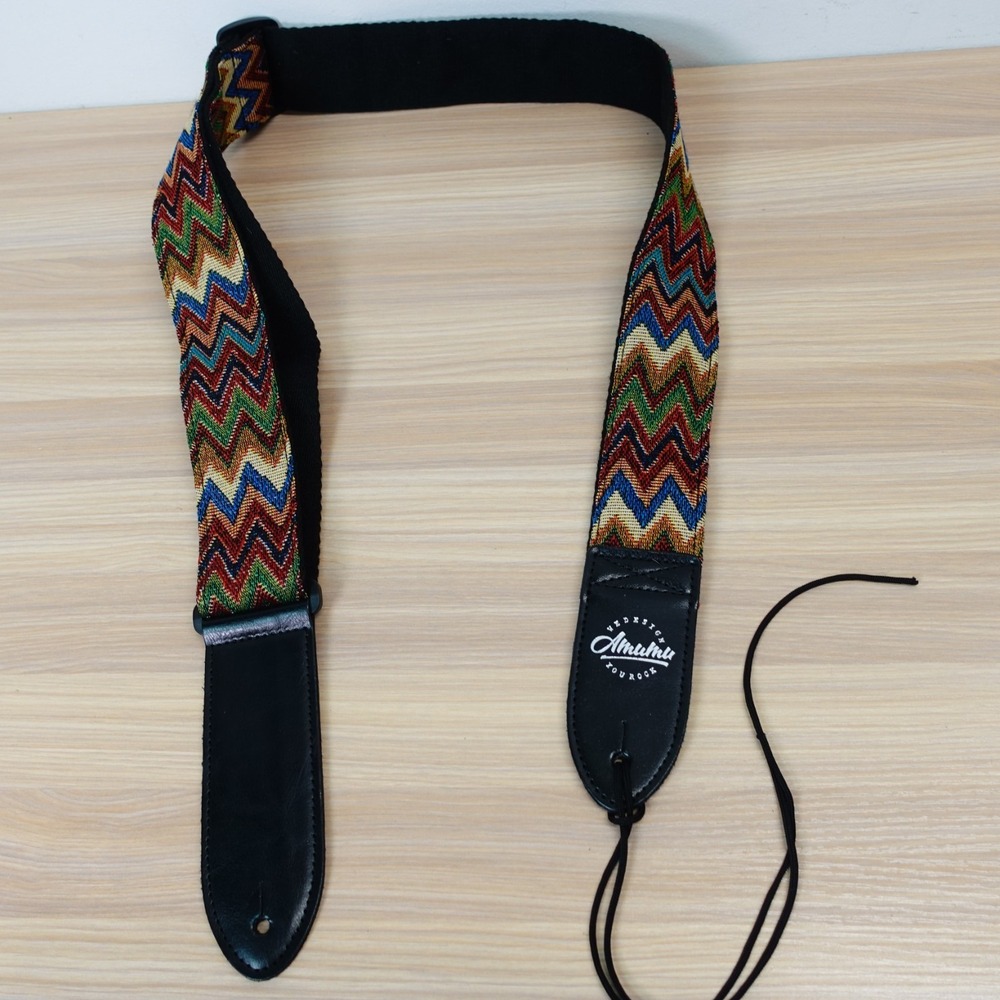 Western Guitar Strap Black Multicolor Zig Zag Hootenanny Chevron AMUMU 50 in